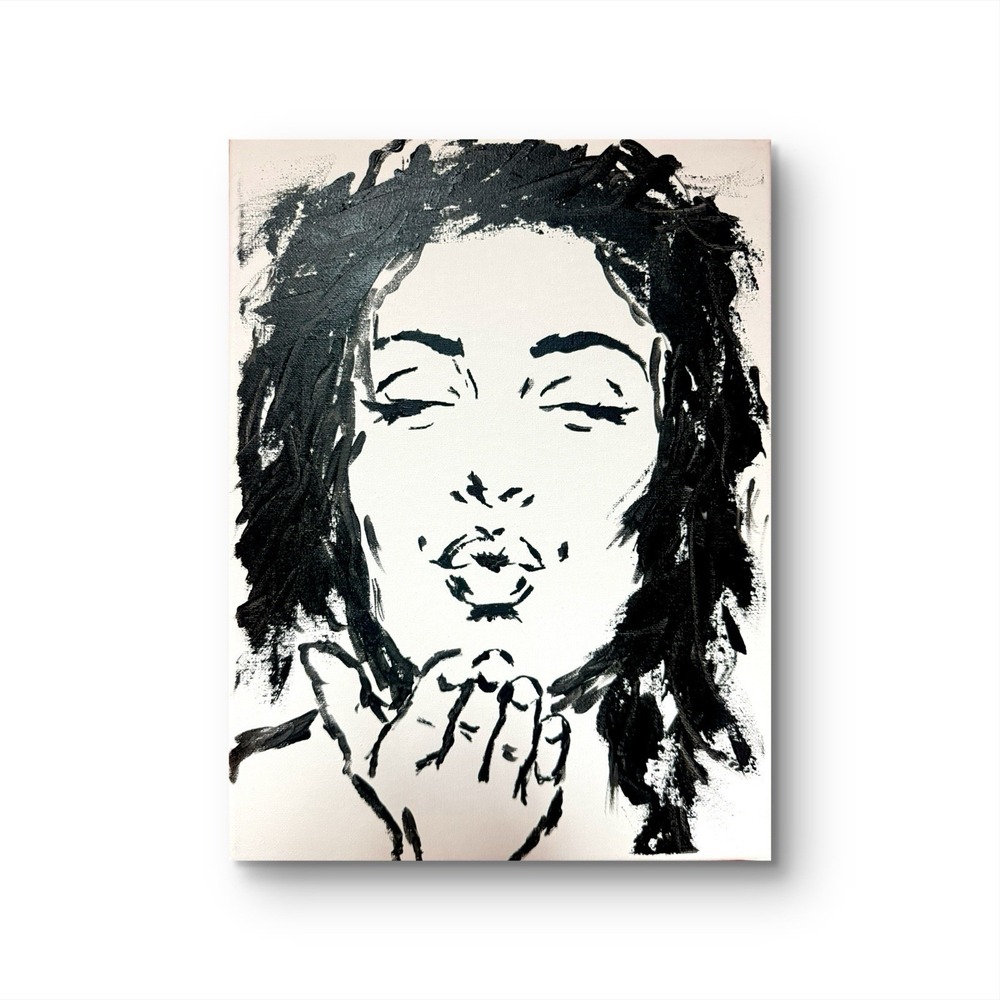 Papa Diouf Painting Woman Silhouette Modern Black White 11x14 New